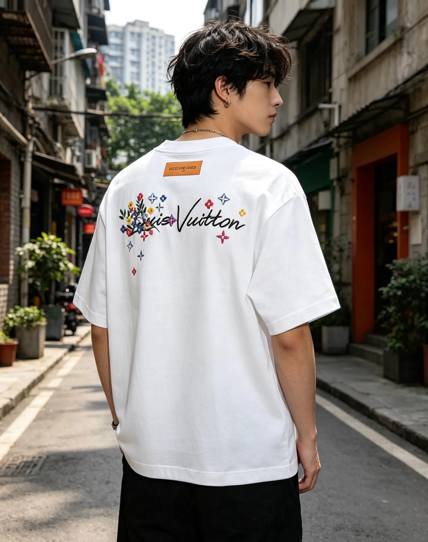 Louis Vuitton/Louis Vuitton 26ss floral initials embroidered round neck short sleeves